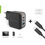 Conceptronic Althea17B Cargador de Pared 67W 3 Puertos (2x USB-C PD 3.0, 1x USB-A QC 3.0) con PPS y Enchufe EU - Negro