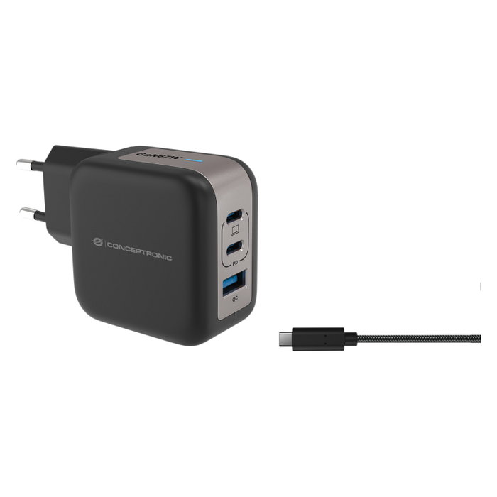 Conceptronic ALTHEA17B Cargador GaN de 67W con 3 Puertos (2x USB-C, 1x USB-A)