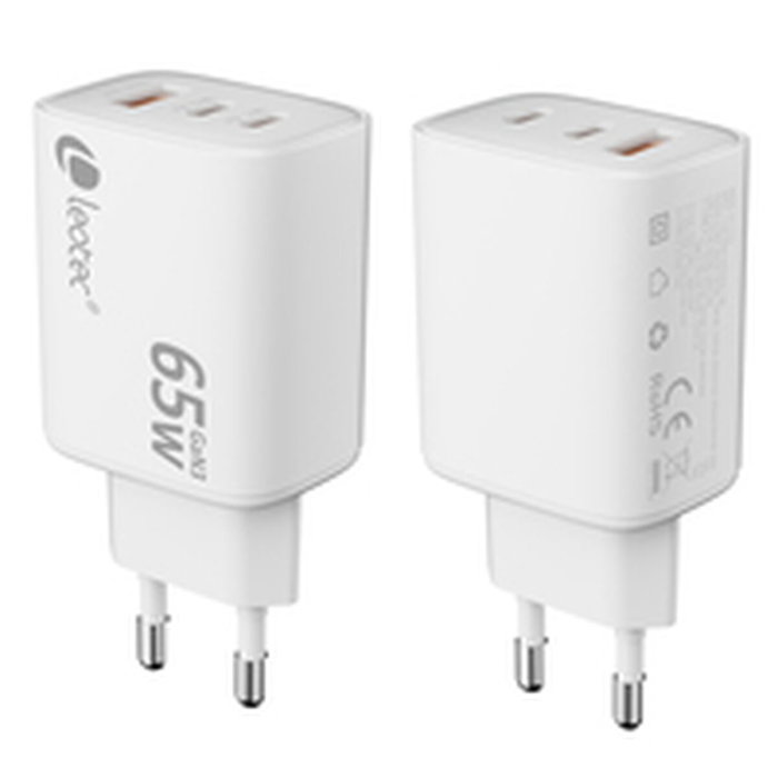 Leotec Cargador de Pared GaN 65W Ultra Slim 2xUSB-C PD + 1xUSB-A Blanco