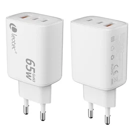 Leotec Cargador de Pared GaN 65W Ultra Slim 2xUSB-C PD + 1xUSB-A Blanco