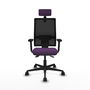 Silla de oficina Bormate con mecanismo Asincro tapizada con Tela color Morado y malla color Negro. Equipada con lumbar 1D, Brazos 2D, Cabecero 2D y Ruedas 65mm nailon