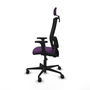 Silla de oficina Bormate con mecanismo Asincro tapizada con Tela color Morado y malla color Negro. Equipada con lumbar 1D, Brazos 2D, Cabecero 2D y Ruedas 65mm nailon