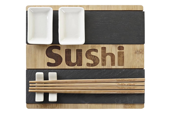 DKD Home Decor Sushi Set 7 Bambú y Pizarra Natural y Negro