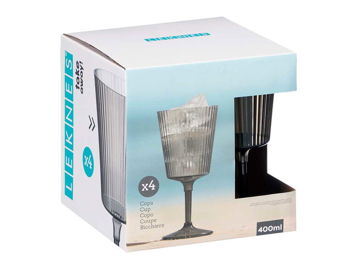 Leknes Copa Rayas Gris 400 ml con dimensiones 9x18.5x9 cm (Set de 24)