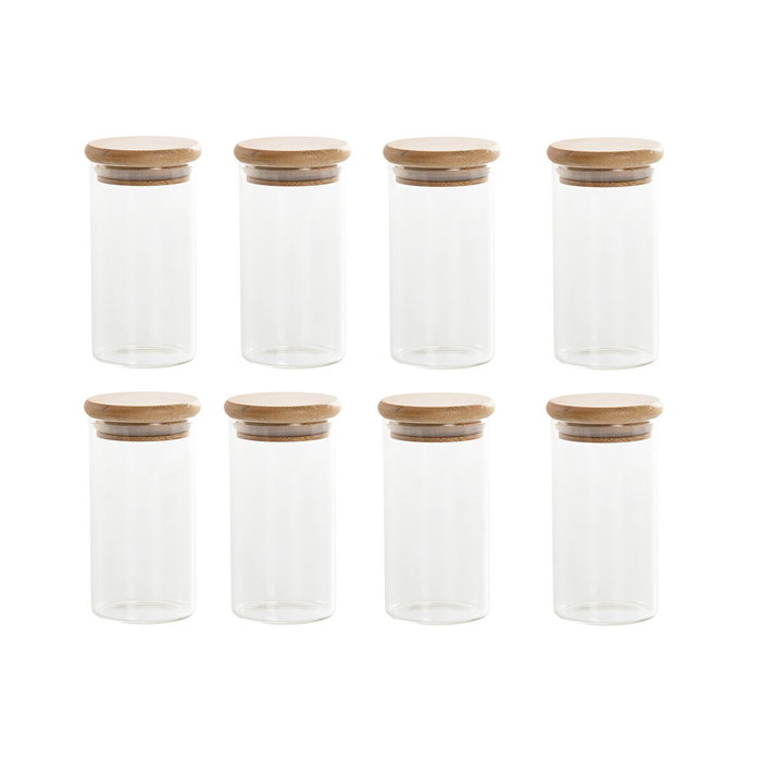 DKD Home Decor Set de 8 Especieros de Cristal y Bambú 160ml DKD Home Decor Set de 8 Especieros de Cristal y Bambú 160ml