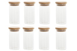 DKD Home Decor Especiero 5x10.5cm Set 8 Cristal Bambú Transparente Natural Capacidad 160ml Set de 8 piezas