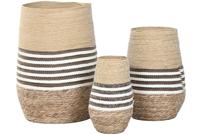 DKD Home Decor Set de 3 Maceteros de Fibra Trenzada Natural