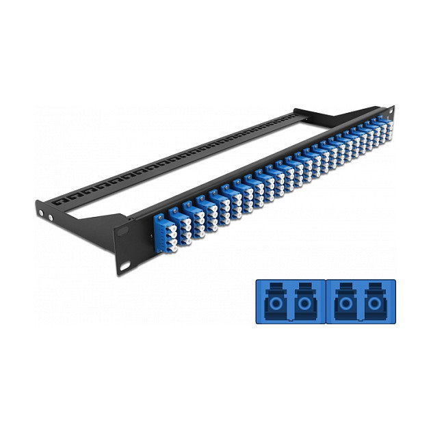 DeLOCK Panel de Parches de Fibra 19'' 24 Puertos LC Quad Azul, Rack 1U, Negro y Azul DeLOCK Panel de Parches de Fibra 19'' 24 Puertos LC Quad Azul, Rack 1U, Negro y Azul