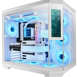Mars Gaming MC3TCORELCDW Caja Gaming Midi Tower ATX con Pantalla IPS de 7.2'', Triple Cristal Templado, Compatible con Placas Inversas, Blanco