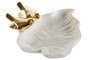 DKD Home Decor Bandeja Vaciabolsillos de Porcelana con Diseño de Pájaros, Blanco y Dorado