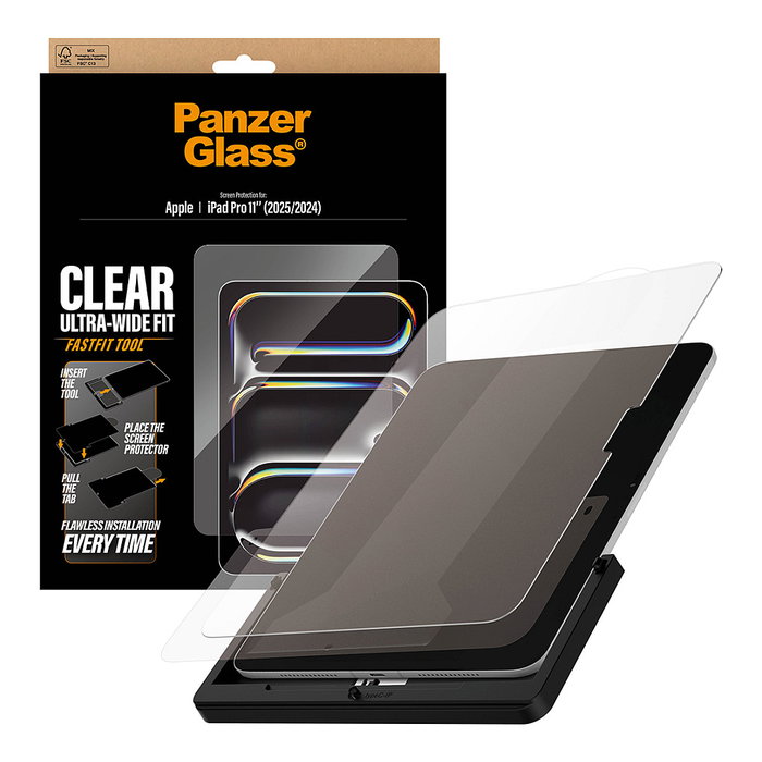 PanzerGlass Protector de Pantalla iPad Pro 11'' (2024-2025) Vidrio Templado Ultra-Wide con Herramienta Fast Fit - 1 Unidad