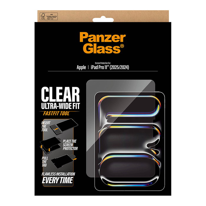 PanzerGlass Protector de Pantalla iPad Pro 11'' (2024-2025) Vidrio Templado Ultra-Wide con Herramienta Fast Fit - 1 Unidad