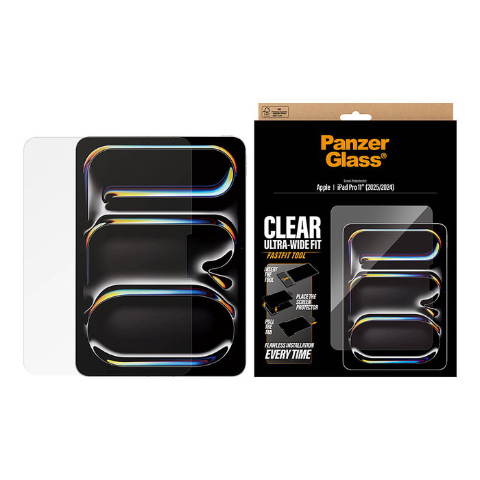 PanzerGlass Protector de Pantalla iPad Pro 11'' (2024-2025) Vidrio Templado Ultra-Wide con Herramienta Fast Fit - 1 Unidad