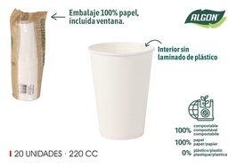 Algon Set 20 Vasos Blancos de Cartón 220cc (20 Unidades)