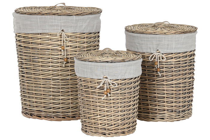 DKD Home Decor Cesta Ropa Basicos Beige Natural Mimbre Algodon Set de 3 45 x 55 x 45 cm