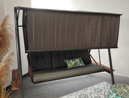 DKD Home Decor Banco Terraza y Jardín Gris Oscuro Marrón Acero Poliéster Polywood 215 x 120 x 180 cm