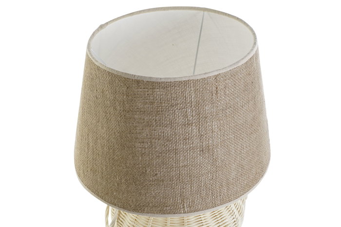 DKD Home Decor Lámpara Sobremesa Tropical Blanco Marron Claro Ratán Lino 42 x 70 x 42 cm