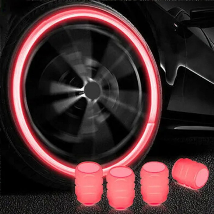 Occ Sport Tapones para Válvula OCCLEV001, Efecto LED Fluorescente Rojo, ABS, Pack de 4 Unidades, 3 x 1.5 cm, Protector Decorativo para Ruedas de Coche
