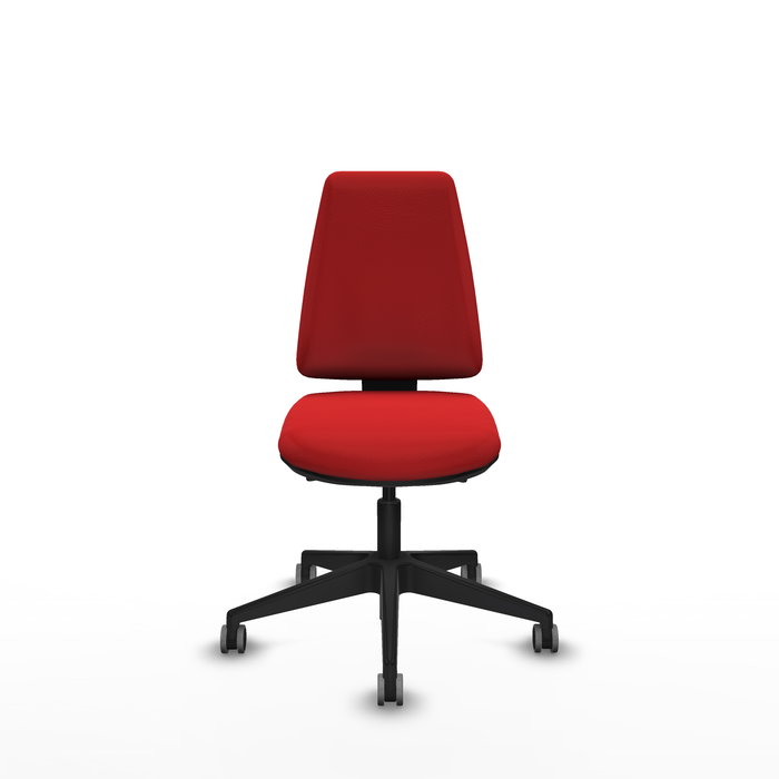 Silla de oficina Elche con mecanismo Asincro tapizada con Similpiel color Rojo. Equipada con Base piramidal negra, Sin brazos y Ruedas 65 mm parqué Silla de oficina Elche con mecanismo Asincro tapizada con Similpiel color Rojo. Equipada con Base piramidal negra, Sin brazos y Ruedas 65 mm parqué