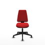 Silla de oficina Elche con mecanismo Asincro tapizada con Similpiel color Rojo. Equipada con Base piramidal negra, Sin brazos y Ruedas 65 mm parqué