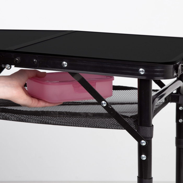 Aktive Mesa plegable camping pequeña ajustable en altura negra con red Aktive Mesa plegable camping pequeña ajustable en altura negra con red