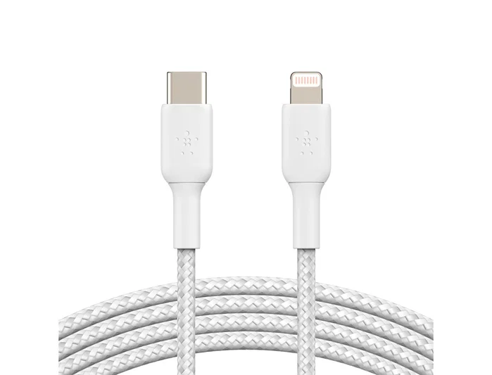 Belkin Boost Charge Cable USB-C a Lightning Trenzado 1m Blanco Belkin Boost Charge Cable USB-C a Lightning Trenzado 1m Blanco