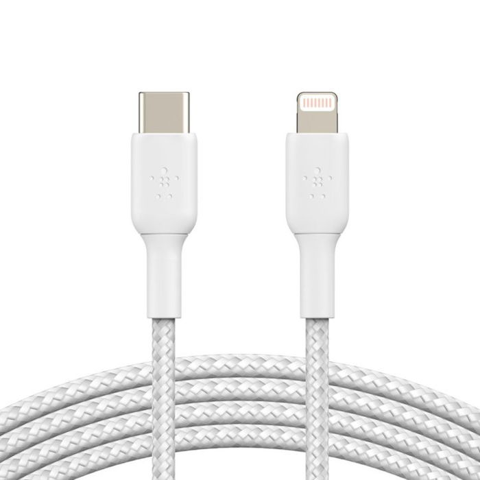 Belkin Cable de Carga Lightning a USB-C 1m Trenzado Blanco, MFi, Compatible con iPhone, iPad (CAA004BT1MWH)