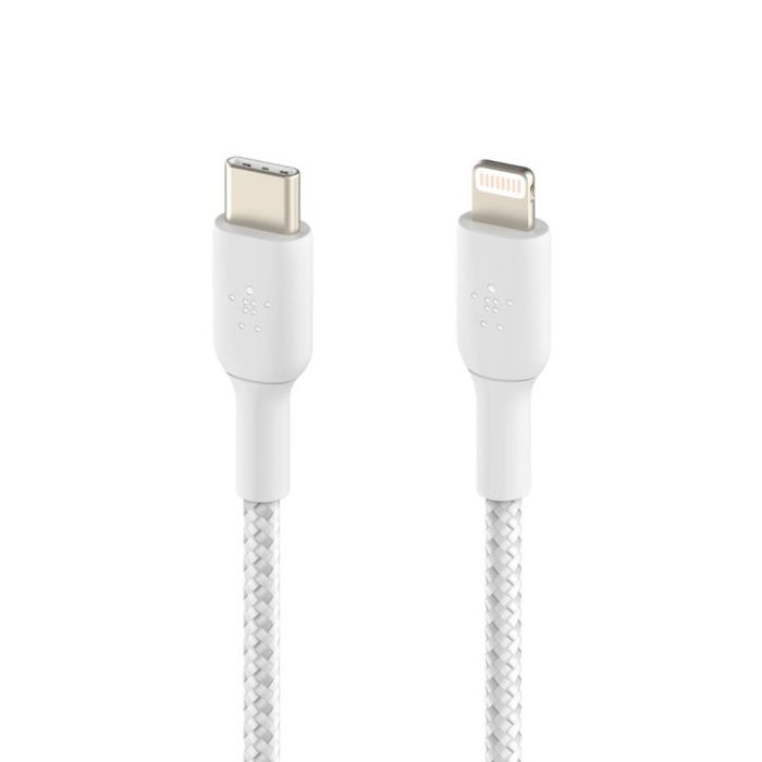 Belkin Cable de Carga Lightning a USB-C 1m Trenzado Blanco, MFi, Compatible con iPhone, iPad (CAA004BT1MWH)