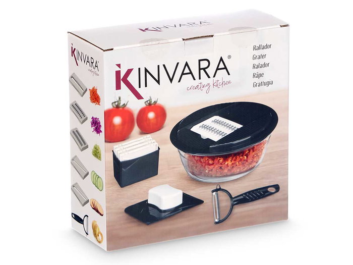 Kinvara Rallador Redondo con Depósito Negro 19x19x8 cm (Set de 8)