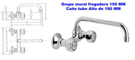 GENEBRE Grupo Mural para Fregadero con Caño Tubo Alto 18 cm