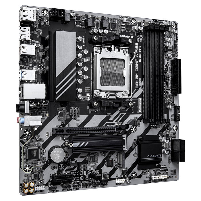 GIGABYTE B840M D3HP WIFI6E Placa Base ATX AM5, Chipset AMD B840, DDR5 hasta 8200 MHz (O.C.), 2x M.2 PCIe 4.0, Wi-Fi 6E, Bluetooth 5.3, USB 3.2 Gen 2, LAN 1GbE
