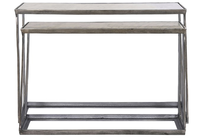 DKD Home Decor Alu antik 23 Consola Mármol Aluminio Plateado Blanco 108 x 79 x 30 cm Set de 2