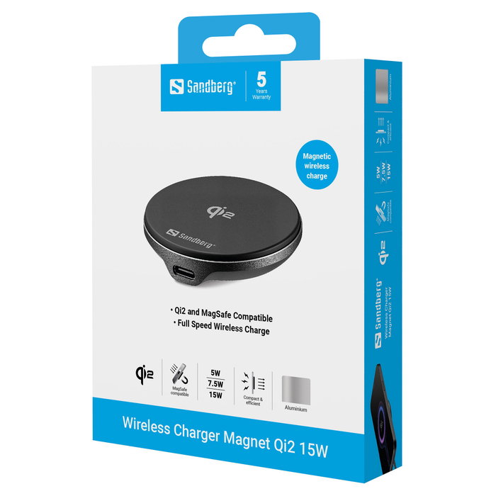 Sandberg Wireless Charger Magnet Qi2 15W Negro Sandberg Wireless Charger Magnet Qi2 15W Negro
