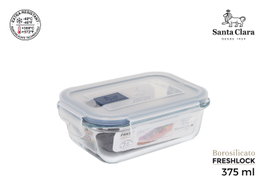 Santa Clara - Fiambrera de 375cc con válvula FreshLock, vidrio boro rectángular hermético - 15.5 x 11.5 x 6 cm (12 Unidades)