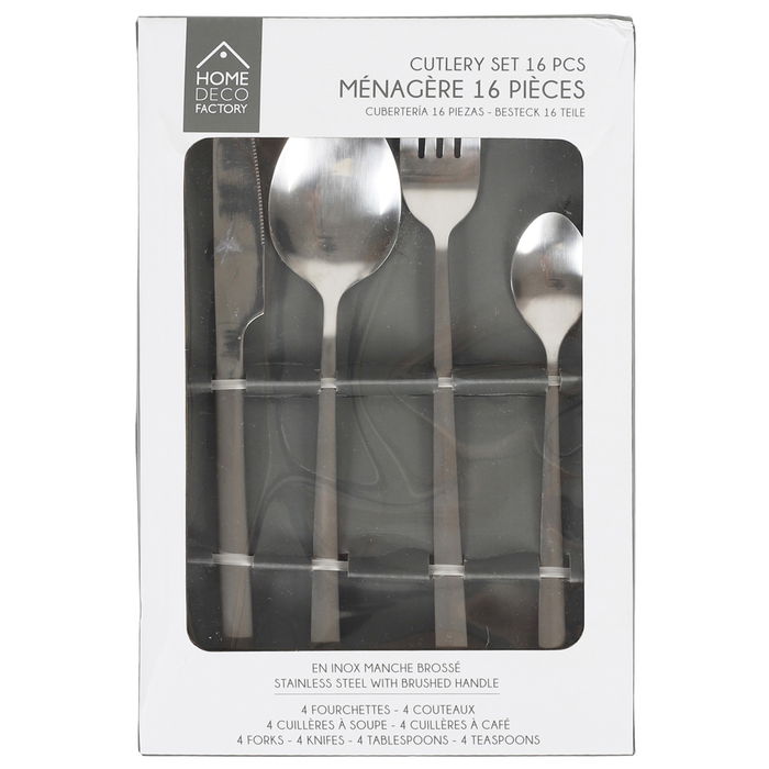 Home Deco Factory Cubertería 16 Piezas Acero Inoxidable Mango Cepillado