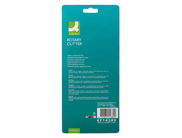 Q-connect Cúter Rotatorio XD-38, Cuchilla Circular 45 mm, 22x165x56 mm, Herramienta de Corte Preciso para Papel, Tela y Cuero