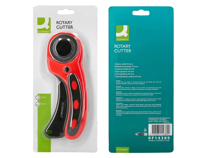 Q-connect Cúter Rotatorio XD-38, Cuchilla Circular 45 mm, 22x165x56 mm, Herramienta de Corte Preciso para Papel, Tela y Cuero