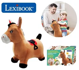 Lexibook Poni Saltarín Inflable 2 en 1 con y sin Funda Removible, Estable, Bomba Incluida, Peluche de 50 cm