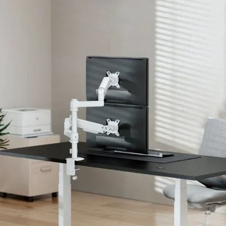 Aisens Soporte de Mesa DT32TSR-441 con Contrapeso para 2 Monitores, Giratorio e Inclinable, Compatible con Pantallas 17-32 Pulgadas hasta 9kg por Brazo, VESA 100x100 mm, Blanco