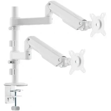 Aisens Soporte de Mesa DT32TSR-441 con Contrapeso para 2 Monitores, Giratorio e Inclinable, Compatible con Pantallas 17-32 Pulgadas hasta 9kg por Brazo, VESA 100x100 mm, Blanco