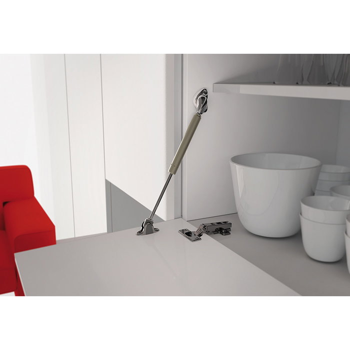 Italiana Ferramenta Pistón Descendente Compact Largo 244 mm para Puerta de Madera con Soportes