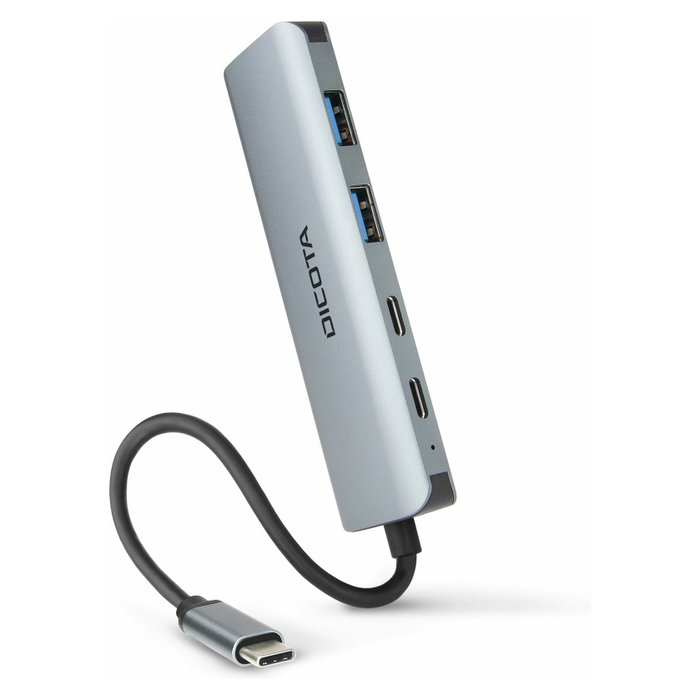 Dicota Hub USB-C 4-en-1 de Alta Velocidad D32061, 10 Gbps, Plata, Aluminio