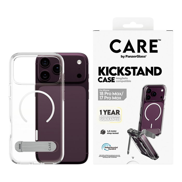 PanzerGlass CARE by PanzerGlass Kickstand Case Transparente m. Weiss MagSafe para iPhone 17 Pro Max