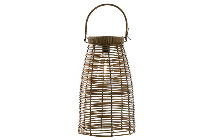 DKD Home Decor Set de 3 Lámparas Solares de Ratán Sintético Marrón