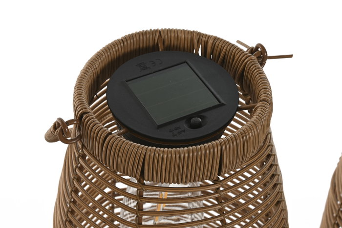 DKD Home Decor Set de 3 Lámparas Solares de Ratán Sintético Marrón