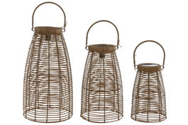 DKD Home Decor Set de 3 Lámparas Solares de Ratán Sintético Marrón