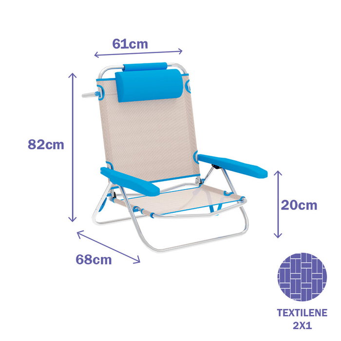 Marbueno Silla Plegable de Aluminio Beige/Azul con 5 Posiciones