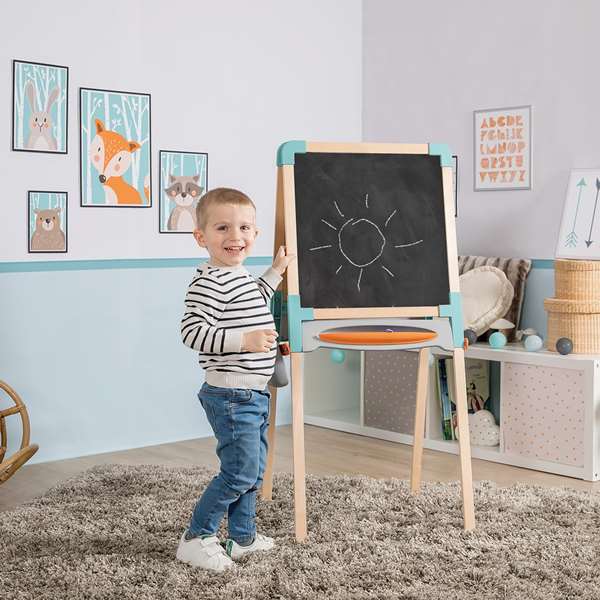 Smoby Pizarra de madera de doble cara plegable con 80 accesorios