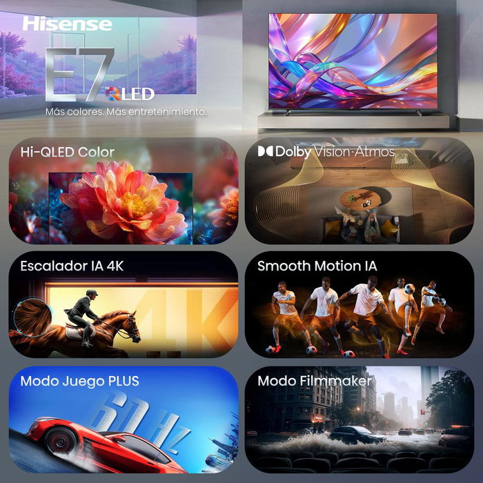 Hisense 50E7S Serie E7 QLED Smart TV 4K UHD 50" con Dolby Vision IQ, HDR10+, Modo Game Plus, Dolby Atmos, HomeOS