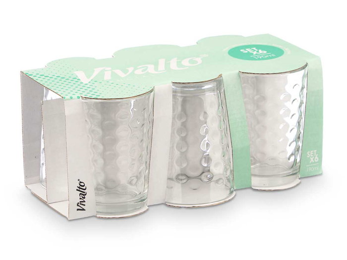 VIVALTO Set de 6 Vasos Puntos de 190 ml Transparente